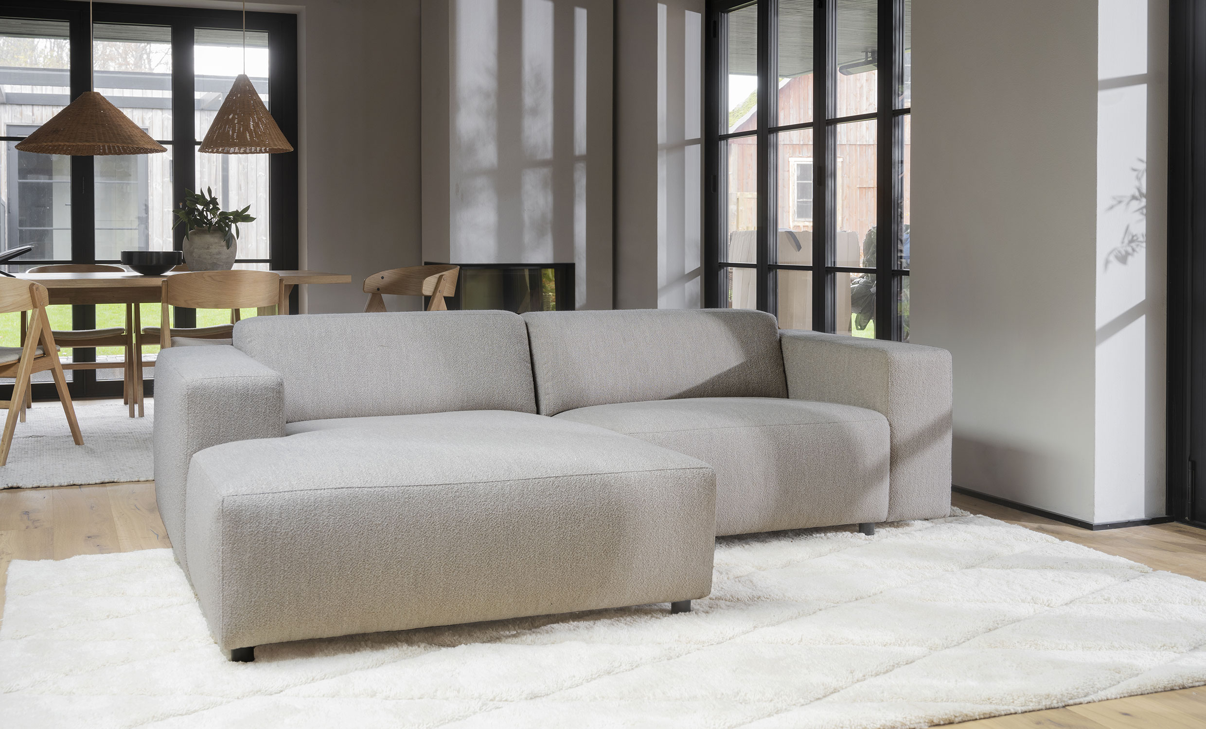 WILLARD sofa 3-seters sjeselong venstre lys beige