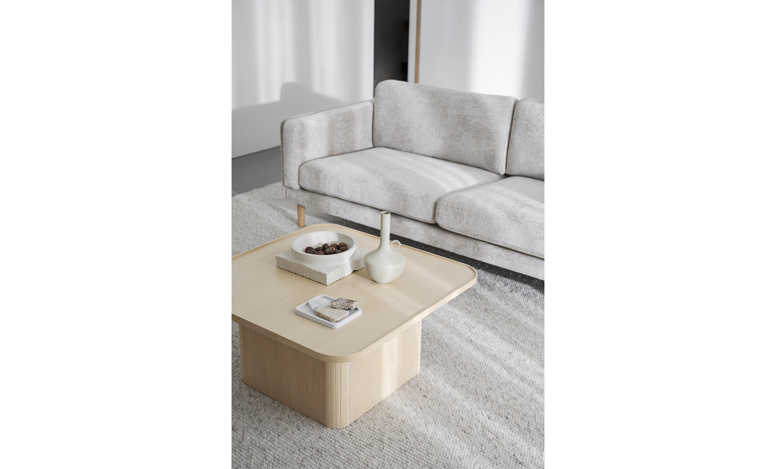 BRADEN 3-seters sofa Lys beige/Eik