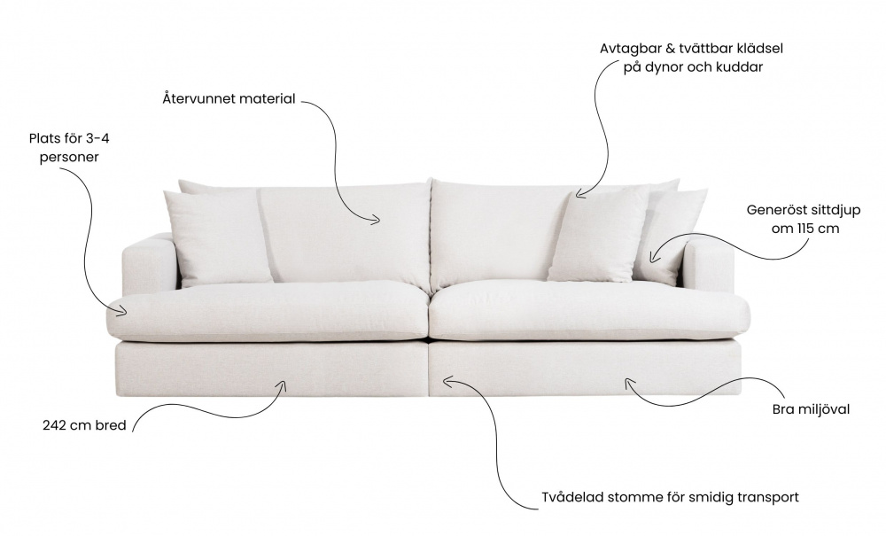 BOLNUEVO 3-seters sofa Greige i gruppen Stue / Sofaer / 3-seters sofaer hos Sofas & more (BOL-3S-NAPE)