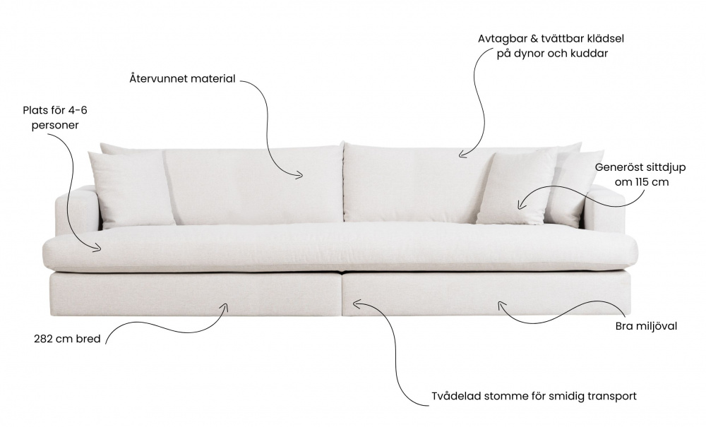 BOLNUEVO 4-seters sofa Hel Pute Greige i gruppen Stue / Sofaer / 4-seters sofaer hos Sofas & more (BOL-4S-1SCU-NAPE)