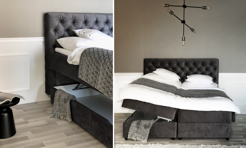 DANVIK 120 Kasseseng Mrk gr i gruppen Soverom / Senger / hos Sofas & more (DAN120MON92)